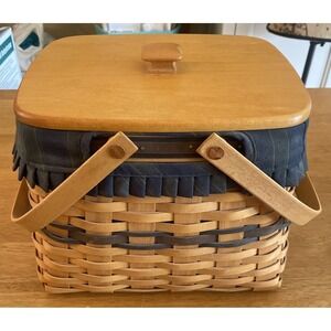 Longaberger 1998 Collectors Ed Liners Fabric & Plastic Wood Lid Harbor Basket